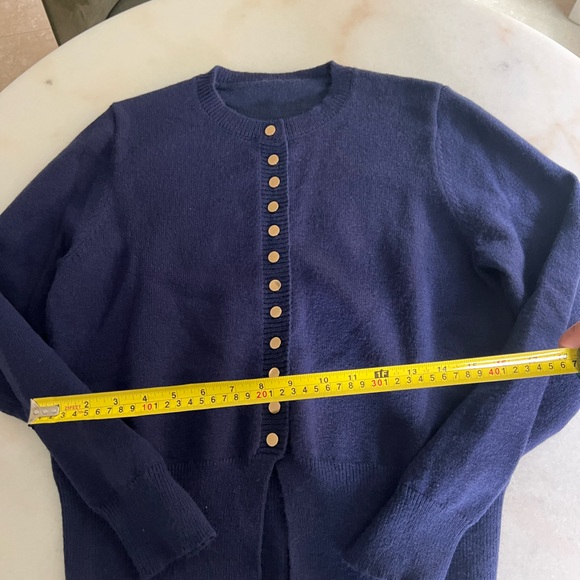 Commence Navy Blue Cardigan Sweater Gold Button Down Preppy Chic Quiet Luxury - Picture 6 of 9